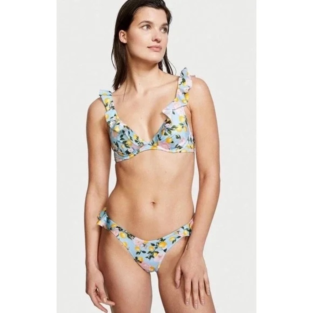 Victoria’s Secret Lemon Blossom‎ Deep Cut Brazilian Ruffle Bikini Bottoms XS